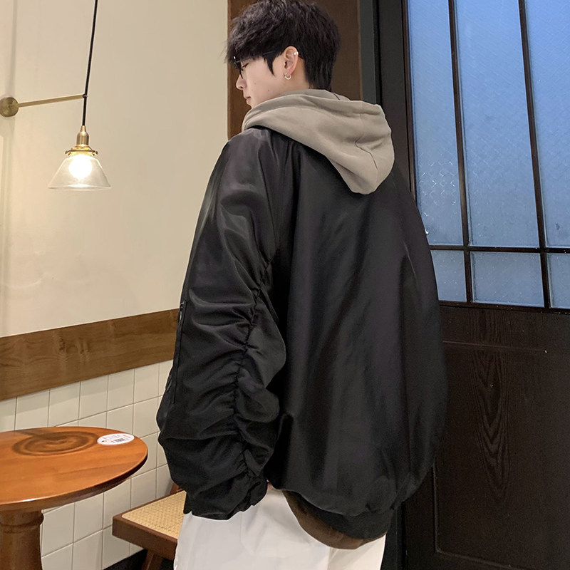 709-JK911-P130情侣美式棒球服假两件飞行员夹克休闲外套连帽男,男装夹克,星座709