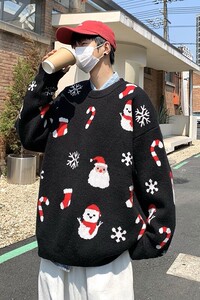 709-MY51-P90 春秋毛衣圣诞老人针织套头圆领大码卫衣男 单人图片