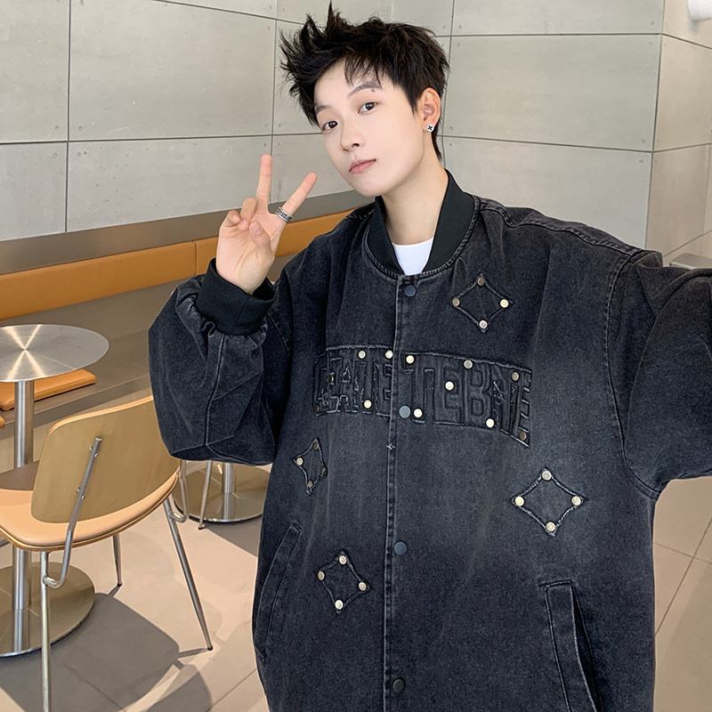 709-JK925-P130春秋情侣全棉复古水洗牛仔夹克棒球服外套宽松男,男装工装外套,星座709