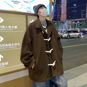 709-JK891-P130 春秋休闲牛角扣毛呢大衣男女外套宽松 单人图图片