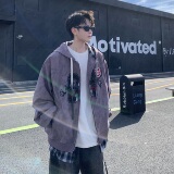 709-jk28-P125单人秋季新款绣花格子假两件夹克，男装夹克，星座709