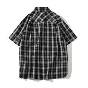 709-C001-P85 白底 夏季新款 阔版休闲格子衬衫图片