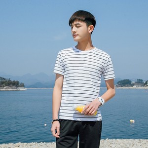 709-T117-P10 夏新款情侣条纹男士百搭大货跑量圆领短袖T恤男图片