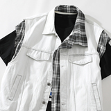 709-MJ100-P110白底春季新款不对称潮牌假两件牛仔马甲，男装背心/马甲，星座709