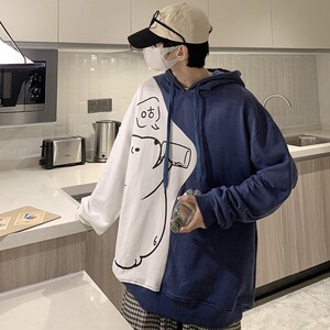 709-W507-P70 港风拼色小熊连帽外套宽松大码百搭卫衣单人图片