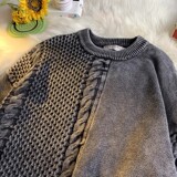 709-MY35-P115春秋水洗全棉休闲复古拼接潮流大码毛衣百搭平铺，男装针织衫/毛衣，星座709