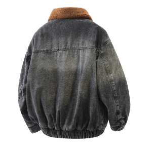 709-MY1815-P145 冬季新款 白底 宽松休闲加绒水洗牛仔外套图片