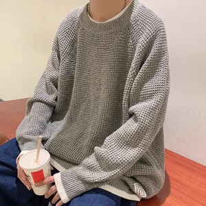 709-MY22-P80 单人港风原创复古宽松圆领纯色宽松百搭毛衣图片