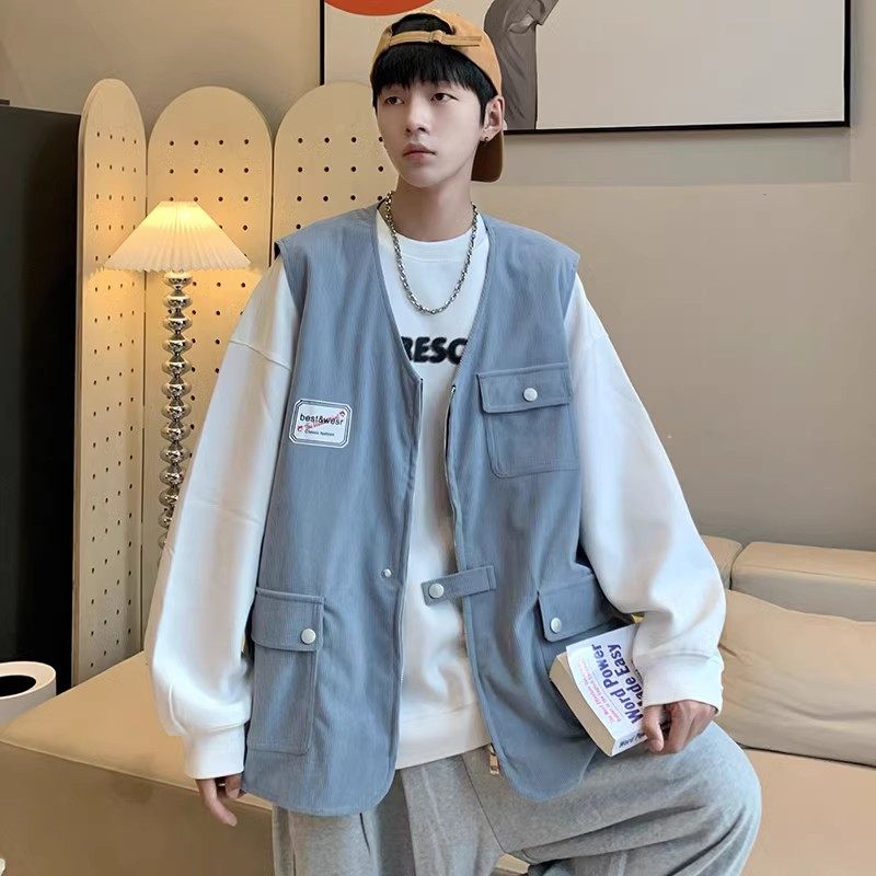 709-MJ19-P65春秋休闲v领复古潮流灯芯绒开衫马甲大码百搭单人，男装背心/马甲，星座709