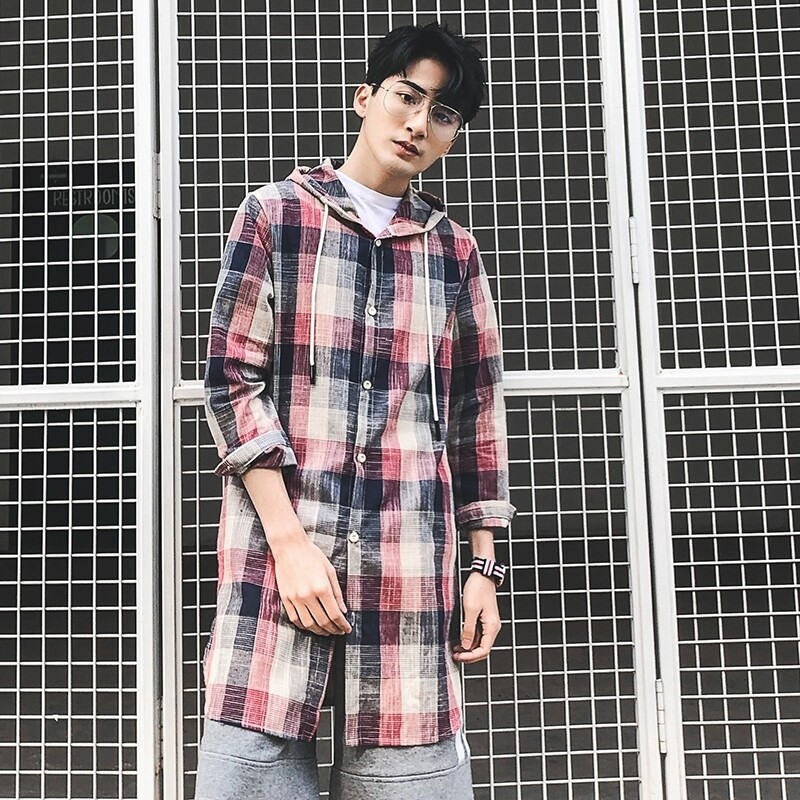 星座709-F02P552021夏季新款港风男女格子长防晒衣,男装风衣,星座709