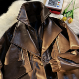 709-JK877-P145小众西装领皮衣夹克拉链装饰纯色外套平铺，男装夹克，星座709