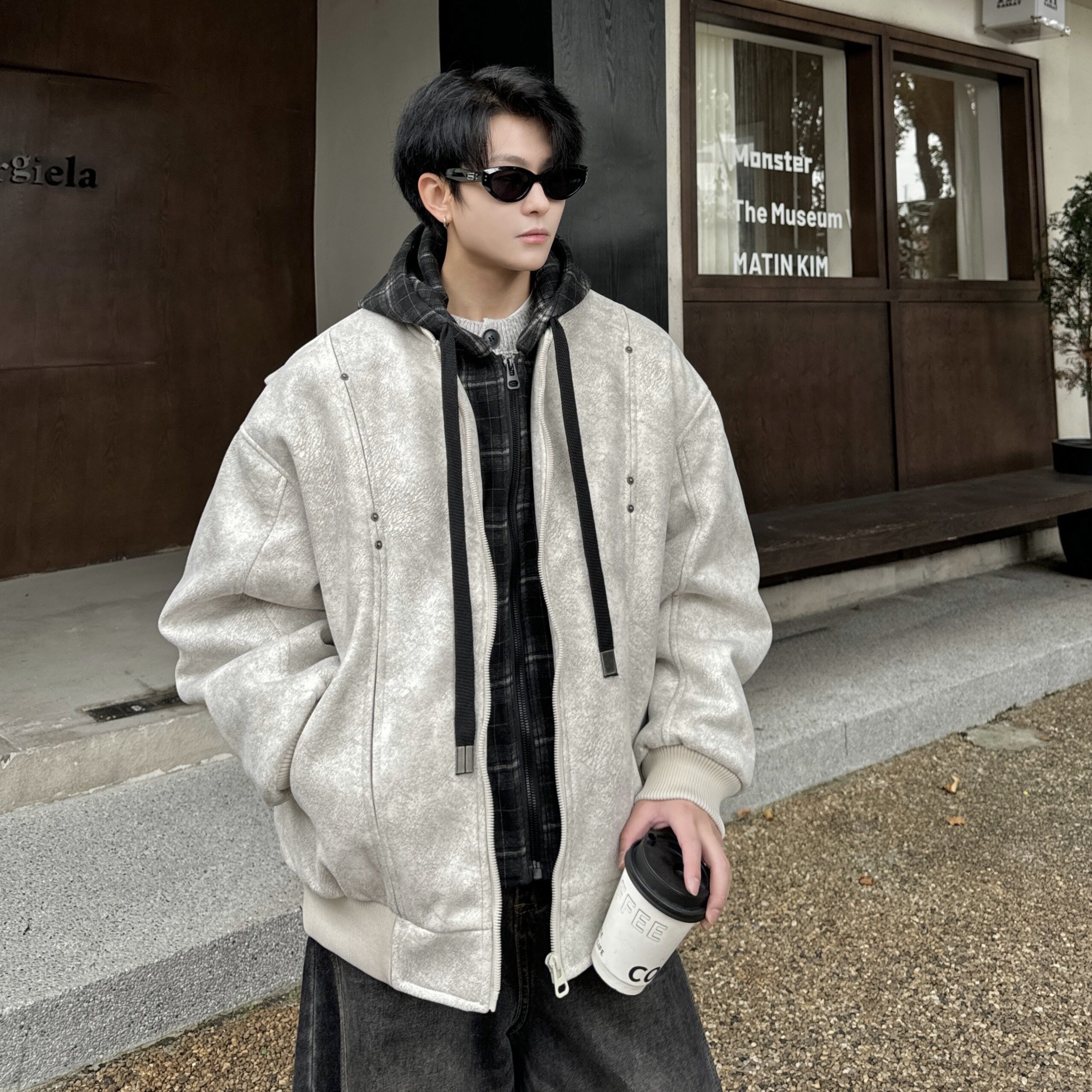 709-MY1821-P155冬季新款单人美式宽松休闲假两件可拆帽棉服,男装棉衣,星座709