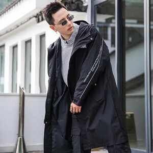 709-F080-P105 春季港风单人宽松中长款外套连帽百搭风衣男图片