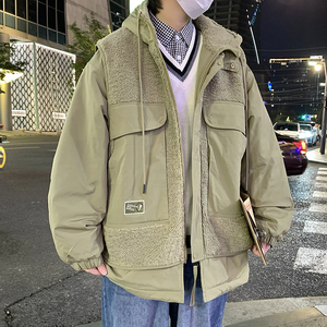 709-MY1500-P175 情侣冬季单人假两件羊羔毛拼接工装连帽棉衣外套图片