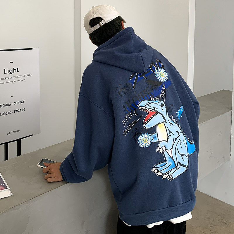 Autumn new cotton Hong Kong style original cartoon printing loose and versatile sweater for men