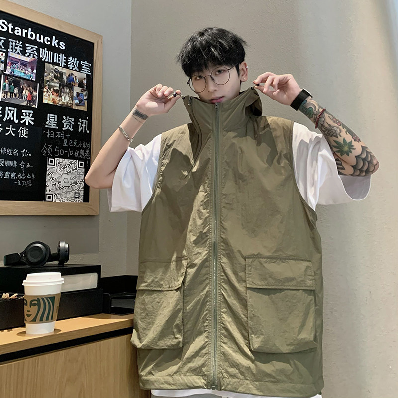 709-FS03-P55新款夏季简约连帽无袖背心防晒马甲纯色模特图,男装背心/马甲,星座709
