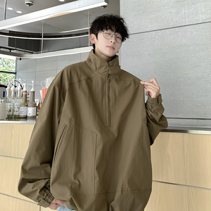 709-JK912-P95 春秋情侣全棉半拉链立领夹克休闲外套宽松男图片