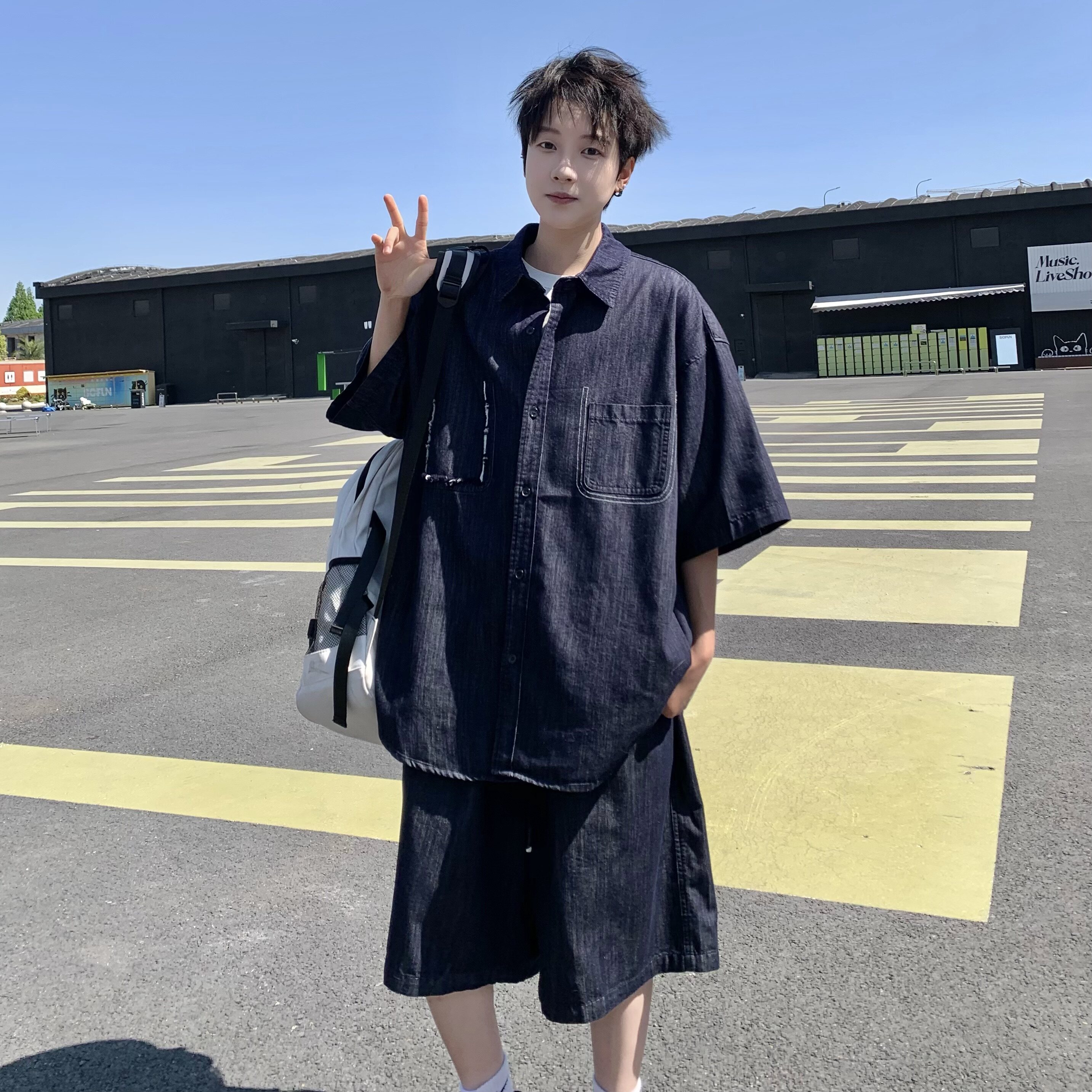 709-TZ23-P130单人夏季新款休闲牛仔衬衣套装,男装衬衫,星座709