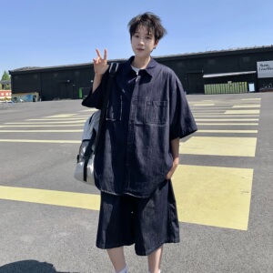 709-TZ23-P130 单人 夏季新款 休闲牛仔衬衣套装图片