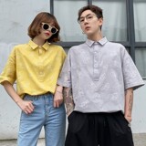 709-T010-P3823夏白底情侣百搭休闲纯色T恤提花短袖男翻领潮，男装T恤，星座709