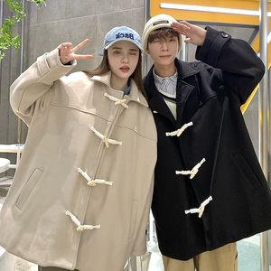 709-JK891-P130 春秋休闲牛角扣毛呢大衣男女外套宽松 情侣图，男装毛呢大衣，星座709