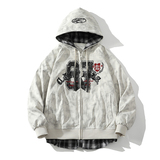 709-jk28-P125白底春季新款绣花格子假两件夹克，男装夹克，星座709