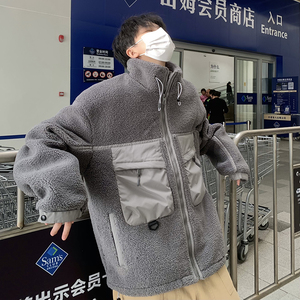 709-MY1850-P145 冬季新款单人休闲立领羊羔毛棉衣拼接工装外套厚图片