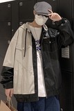 709-JK817-P125春秋连帽拉链皮衣呢子拼接百搭休闲夹克单人，男装夹克，星座709