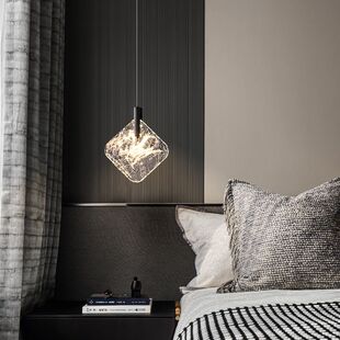 意式极简轻奢高级感客厅背景墙水晶吊线灯卧室主卧床头单头小吊灯