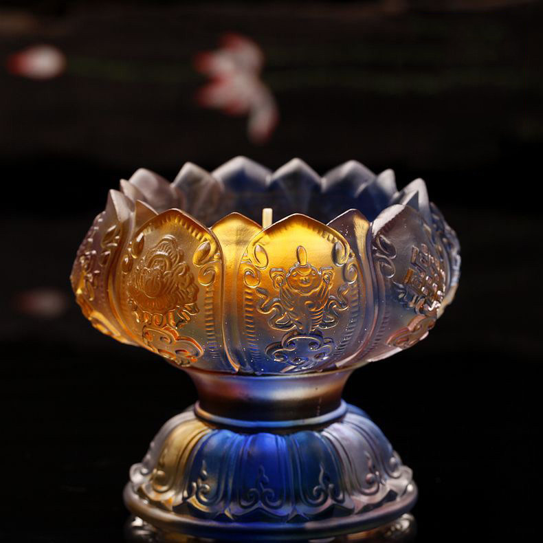 七宝琉璃供佛观音莲花灯供水杯酥油灯座蜡烛台八吉祥供碗大号包邮