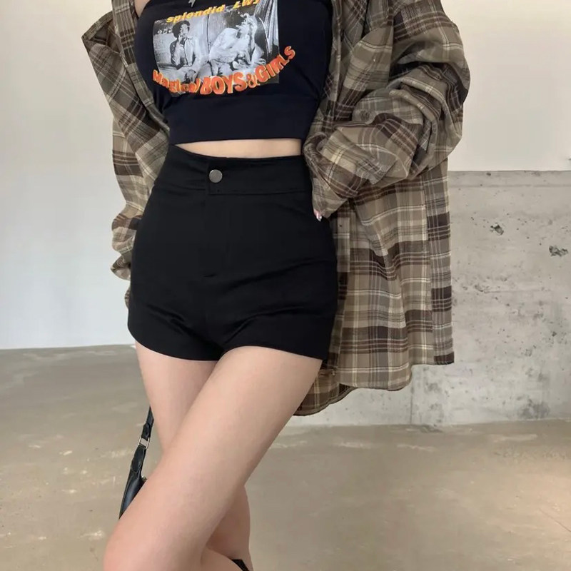 黑色紧身休闲自制牛仔短裤女高腰秋新款韩版百搭a字弹力辣妹热裤