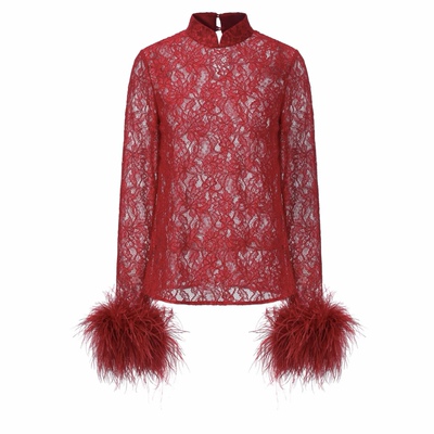 【JOJO官方授权】 JUNYANG杨君 红翎缕丝中式蕾丝上衣