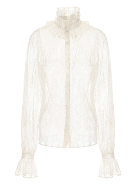 【 官方授权 】 JUNYANG杨君 霜凝透轻纱蕾丝荷叶领衬衫