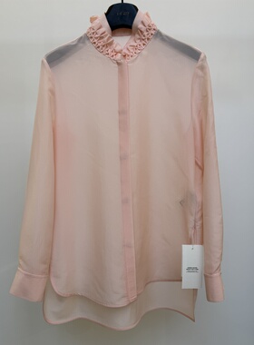 【娇娇官方授权】LAMAISONJADE玉琼橘粉色花边领口桑蚕丝衬衫