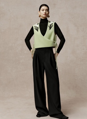 【JOJO官方授权】LAMAISONJADE玉琼秘色真丝手工钉珠交领系带马甲