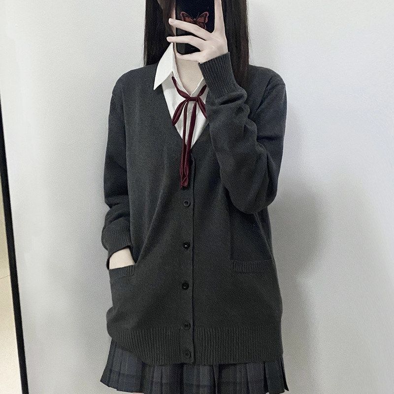 原创jk毛衣开衫外套女秋冬日系学院风制服校供感百搭长袖针织上衣