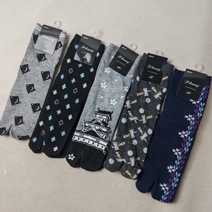 二趾袜男士春秋季中筒袜日单分脚趾棉混木屐袜子四季款两指袜男款