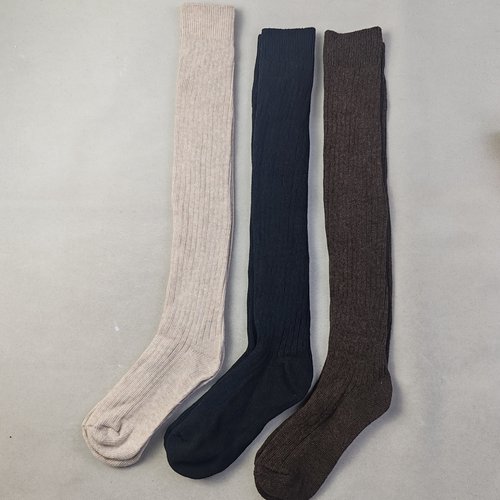 秋冬季女士纯棉长筒袜纯色双针简约百搭及膝小腿高筒袜子库存清货