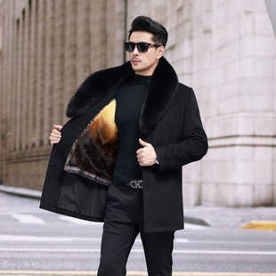 冬季男士中长款羊绒大衣加厚羊毛呢子皮草外套整貂皮内胆皮毛一体
