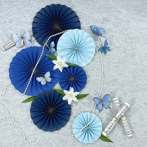 新中式蓝色绿色系扇花折扇