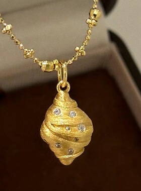 复古新中式古法拉丝镶钻小面包项链独特吊坠百搭精致立体感锁骨链