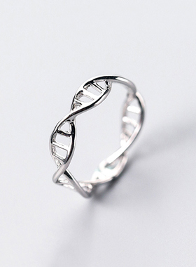 925纯银DNA旋转戒指小众设计螺旋开口不掉色可水洗指环女2025新款