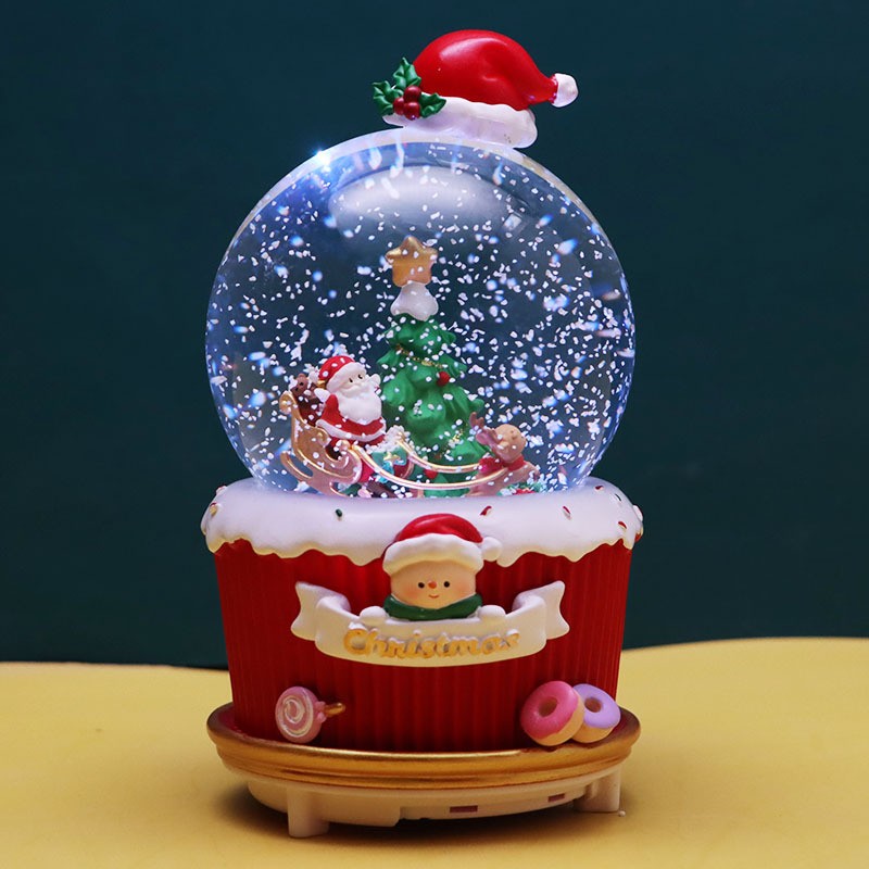 发光飘雪花水晶球跨年平安夜礼物圣诞节老人旋转音乐盒八音盒摆件