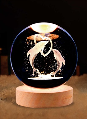 发光双海豚水晶球桌面星星灯投影儿童房摆件男女友情人节生日礼物
