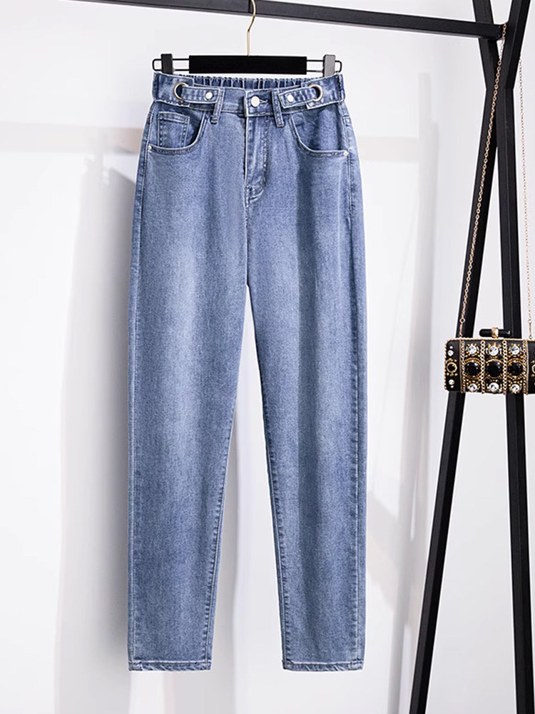 PLUS SIZE JEANS WOMENS 200 POUNDS FAT MM AUTUMN STYLE LOOSE AND THIN 300 HIGH WAIST THIN DADDY TROUSERS ELASTIC FLEECE