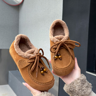 富丽女鞋2025冬款反绒皮加绒女保暖系带勃肯鞋软底百搭棉鞋826-17