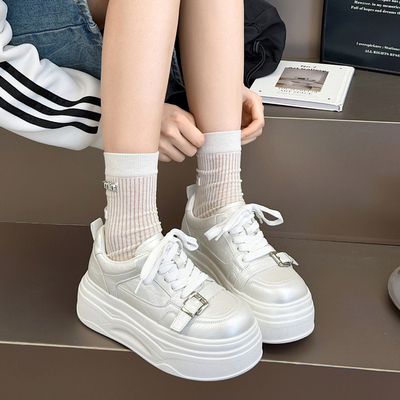 富丽女鞋26春季新款厚底增高小白鞋女休闲鞋系带皮带扣女鞋316-38