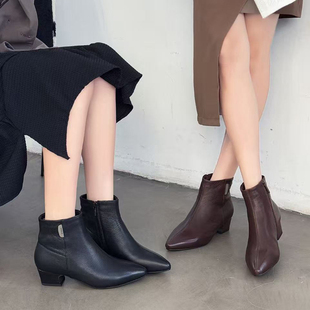 富丽新款 靴女靴2025秋冬短筒羊皮气质显瘦靴子百搭短靴1957 时装