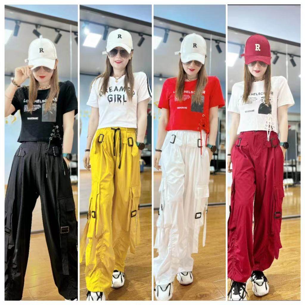 网红抖音同款夏季新款曳步舞广场舞工装裤男女同款演出服队服潮