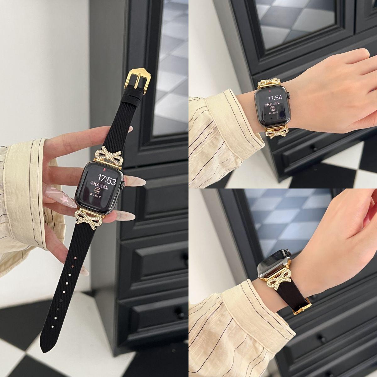 适用苹果手表带applewatch678女款se表带s8新款金属拼真皮质